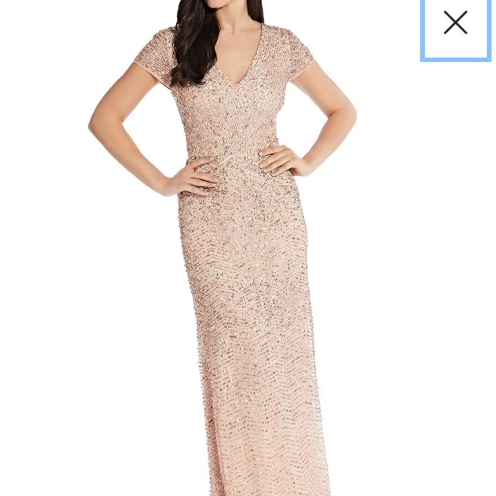 Adrianna Papell sequin gown v neck short sleeve - Picture 3 of 5